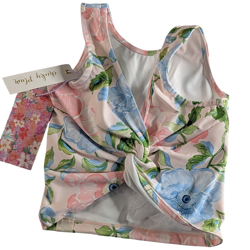 Cheeky Plum Floral Twist Back Tank Top Pink Blue Girls NWT